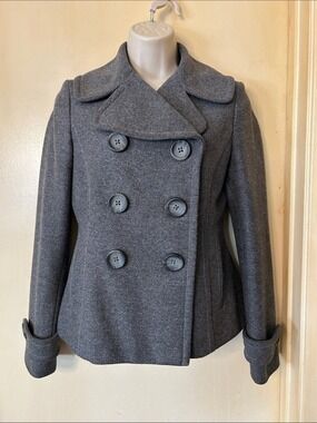 Banana Republic Wool Blend Double-Breasted Gray Pea Coat size XS